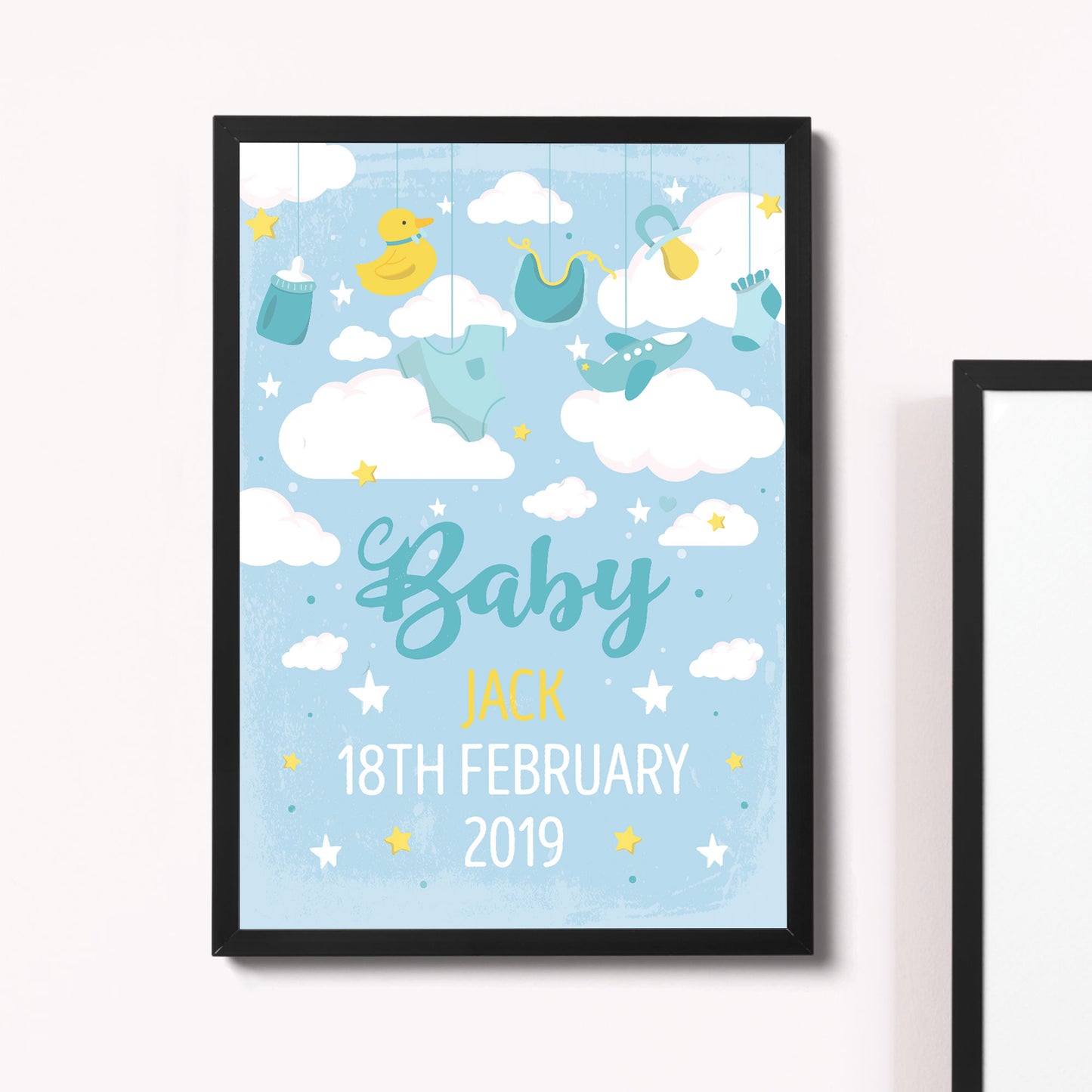 FRAMED Birth Details Print PERSONALISED Baby Boy Gift Wall Art