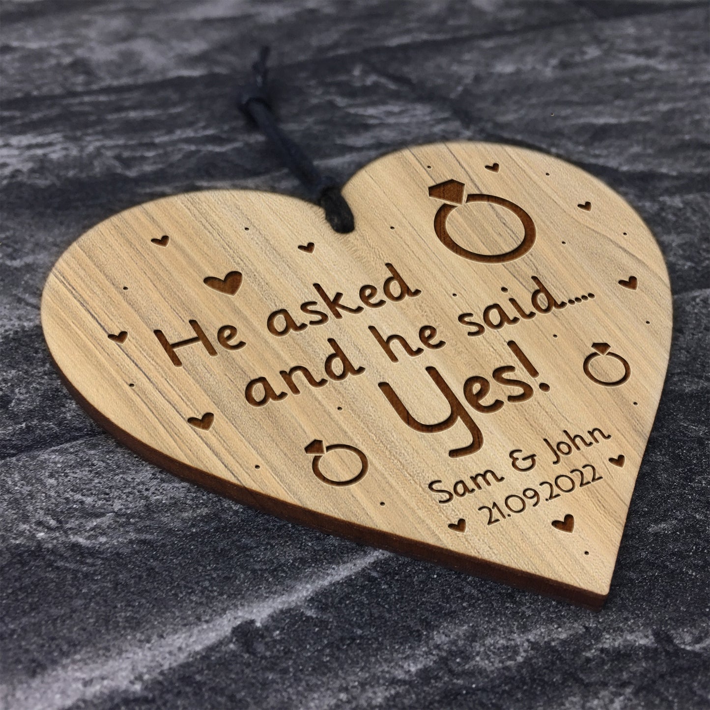 Personalised Engagement Gift For Him Engraved Heart He Asked