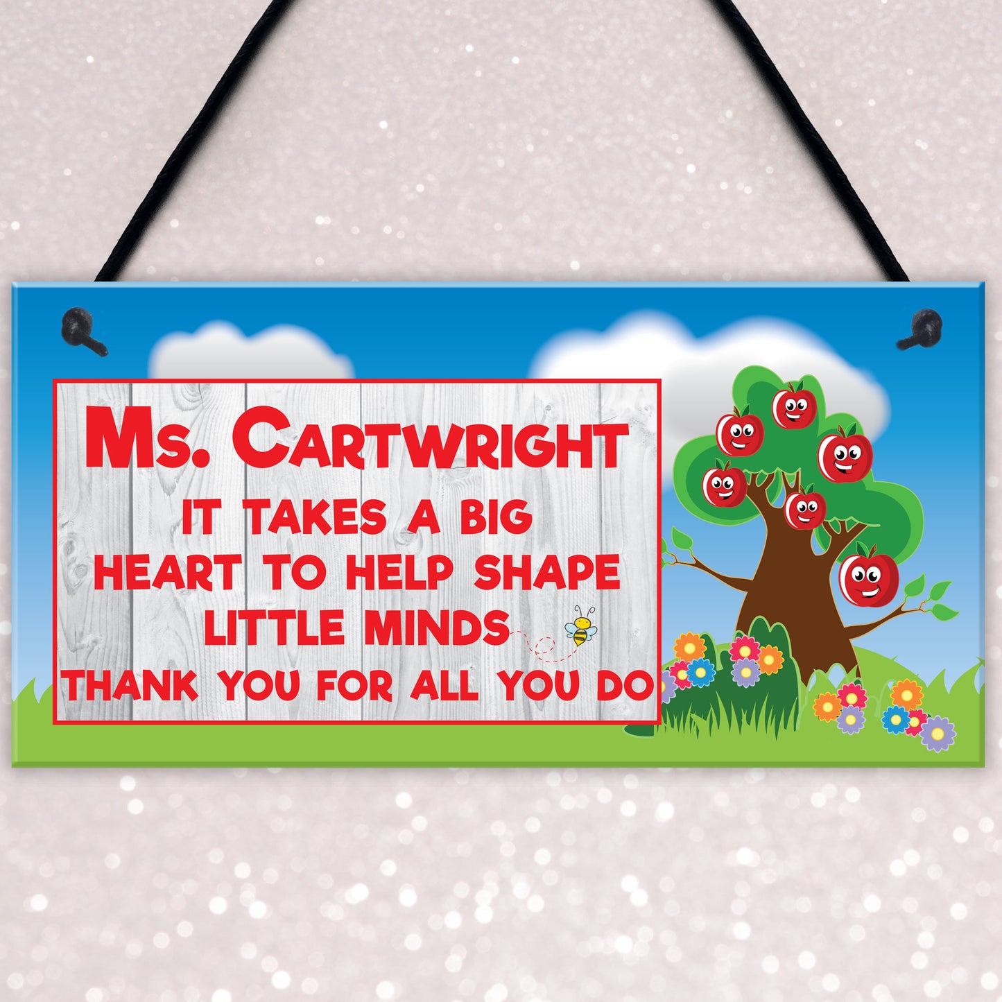 Personalised Great Teacher Big Heart Hanging Heart Thank You