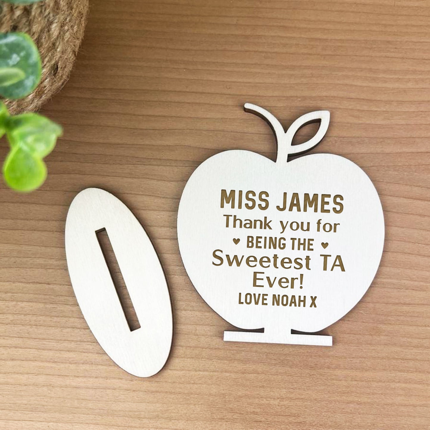 Personalised Wood Engraved Apple Teaching Assistant Gift