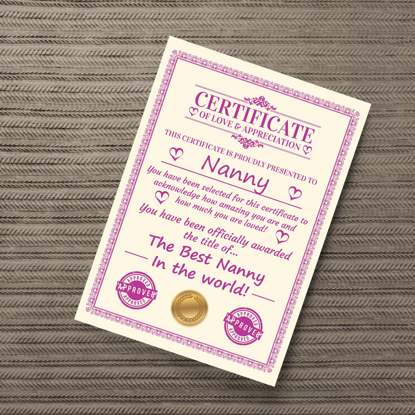 Nanny Gift Birthday Christmas Gift Present Nanny A4 Certificate