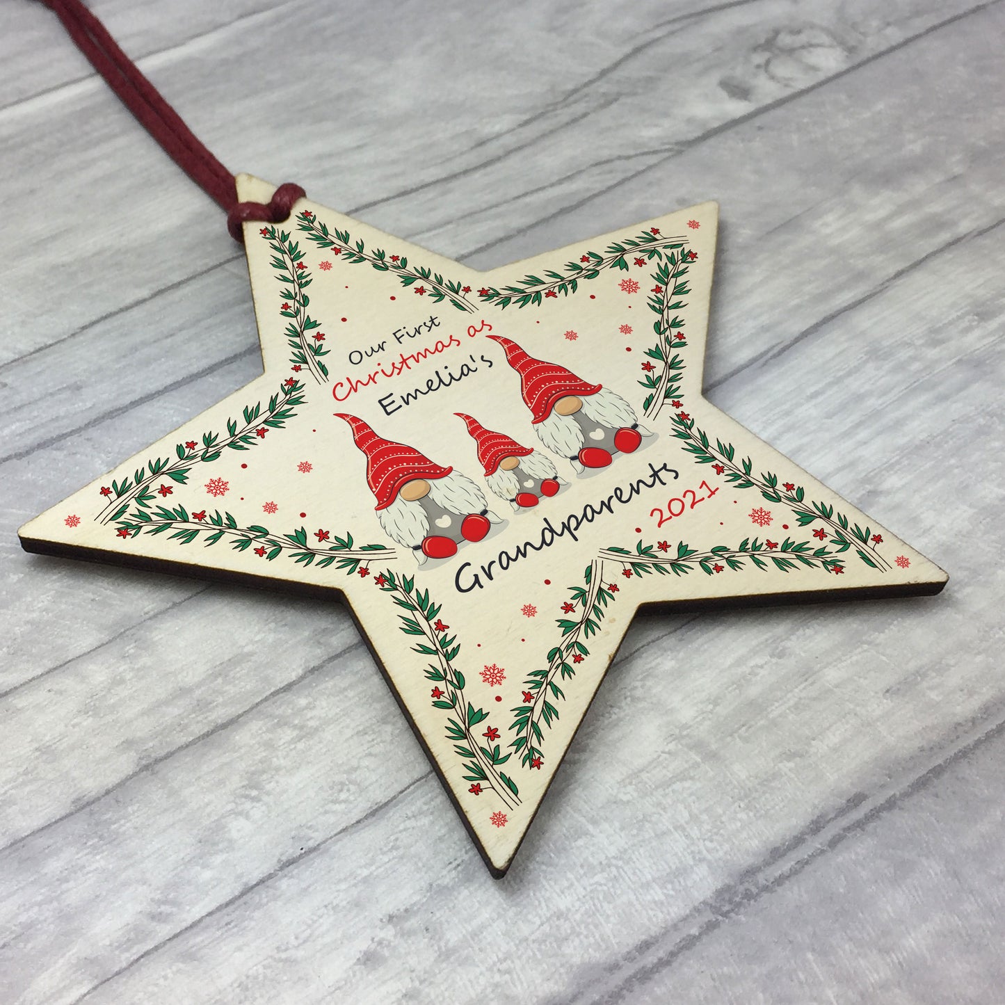 1st Christmas As Grandparents Bauble Personalised Wood Star