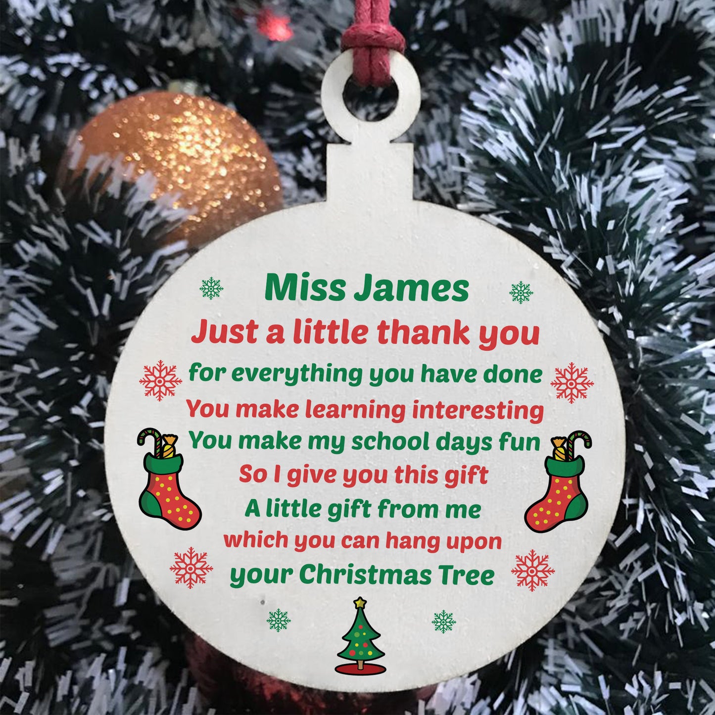 Christmas Gift For Teacher Teaching Assistant Wood Bauble