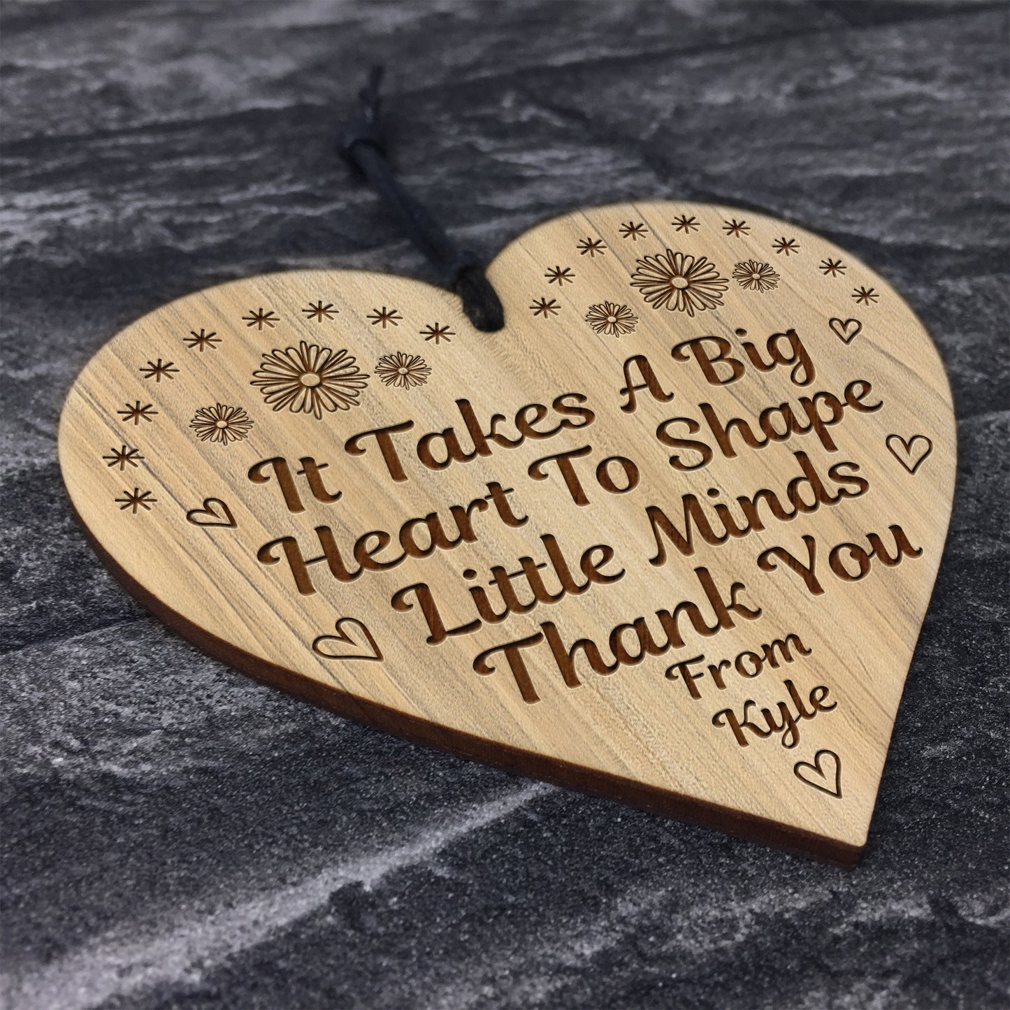 Personalised Teacher Gift Wood Engraved Heart Novelty Thank You