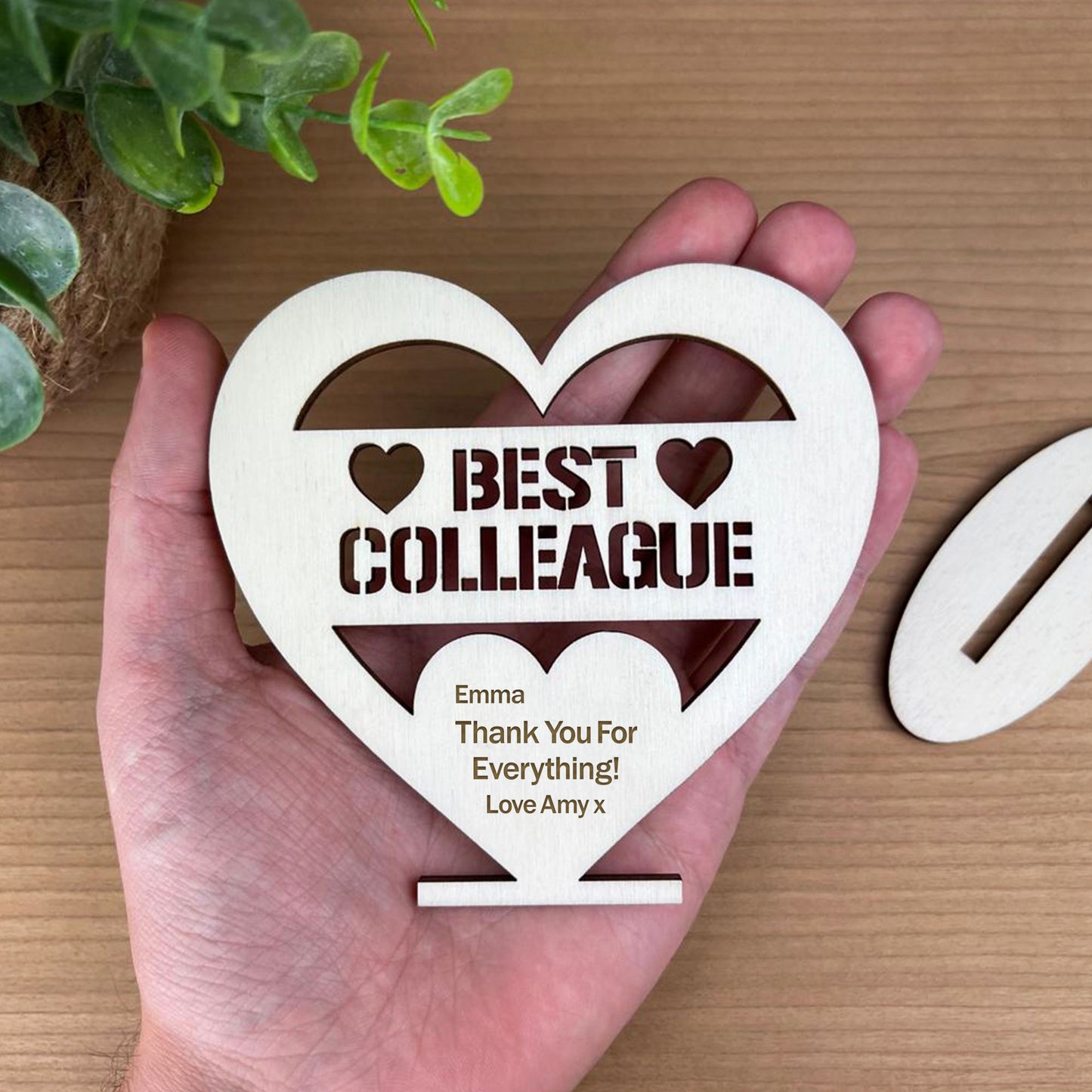 Colleague Leaving Gifts Wood Standing Heart Personalised