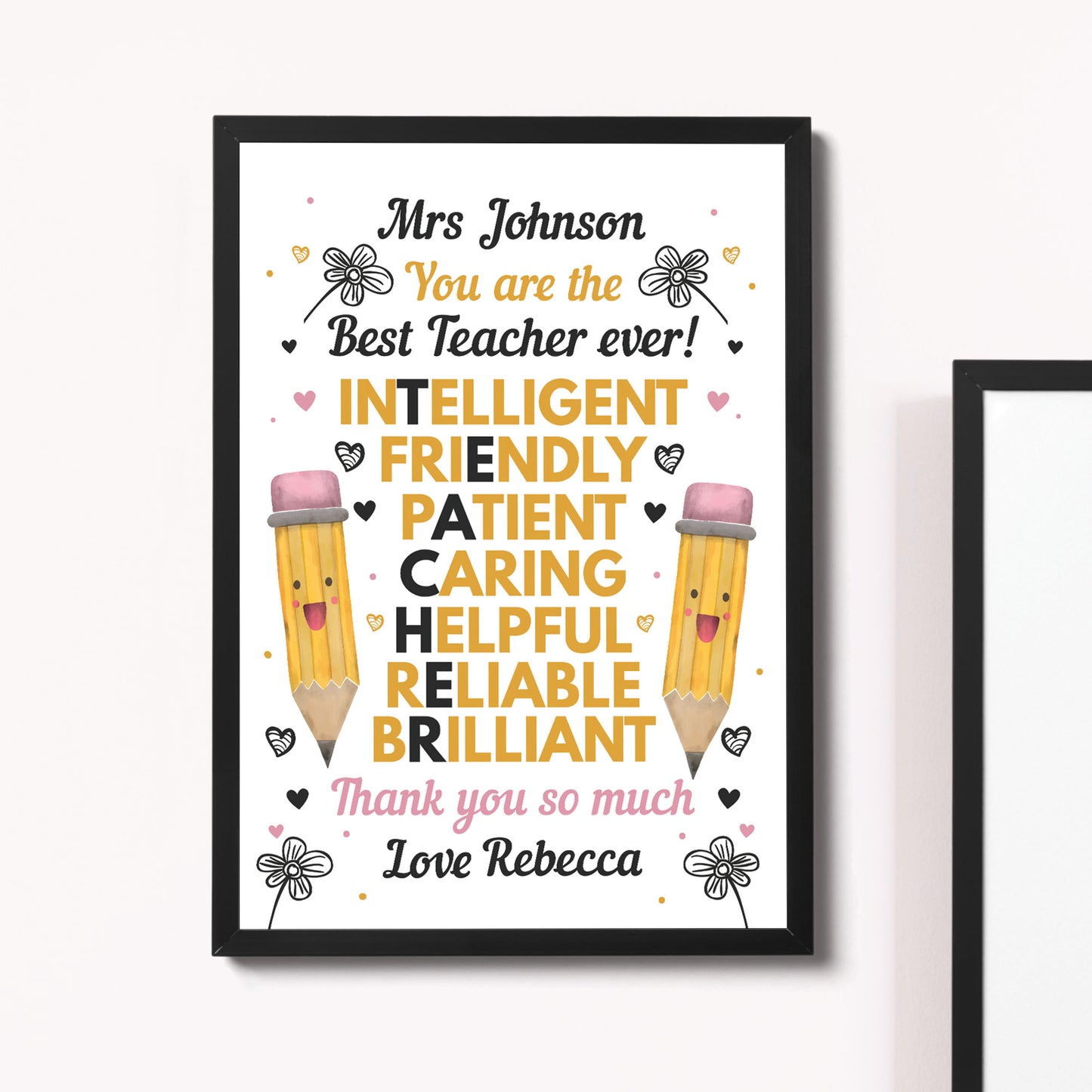 Teacher Thank you Personalised Gift Poster Framed Print