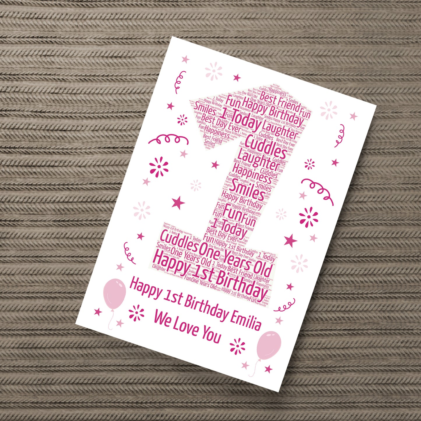 Personalised 1st Birthday Gift Word Art Print Keepsake Baby Girl