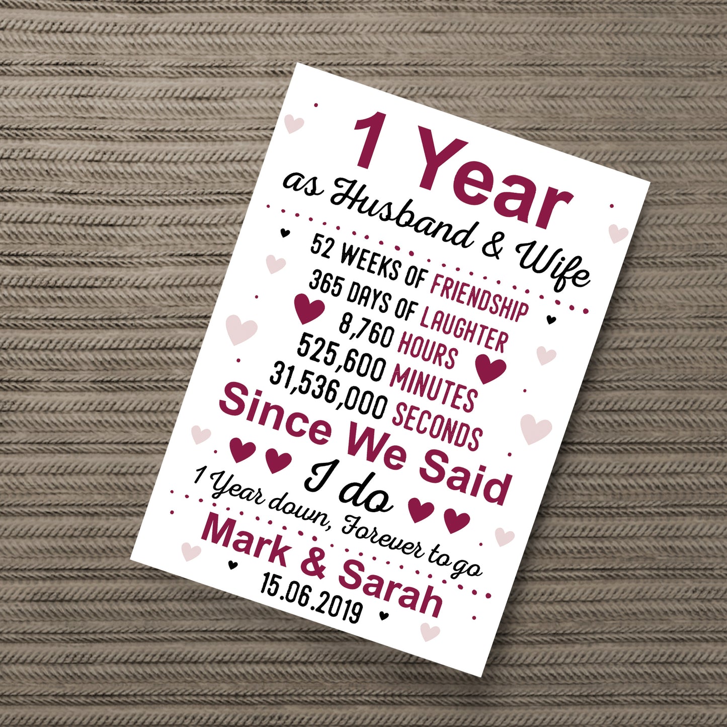 1st Anniversary Gift Personalised 1st Wedding Anniversary Paper