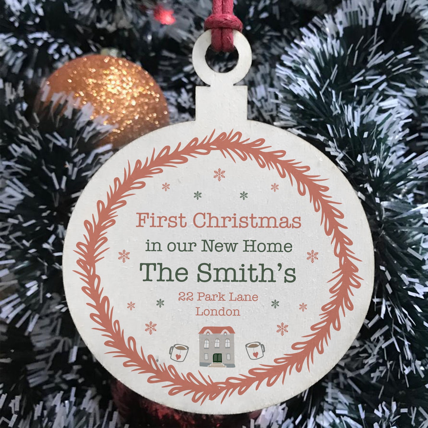 First Christmas New Home Gift Wooden Bauble For Christmas Tree