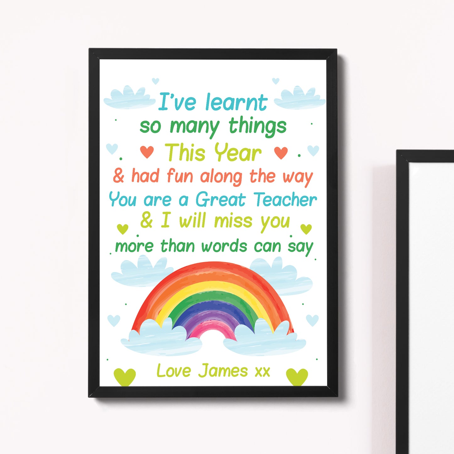 Personalised Nursery PreSchool Teacher Gift Rainbow Framed Print