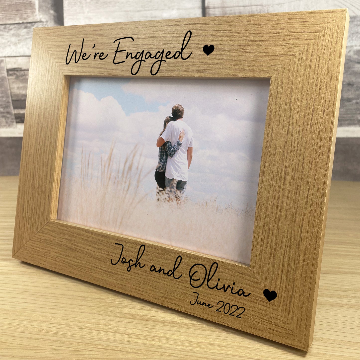 Personalised Wooden Photo Frame Engraved 7X5 Engagement Gift