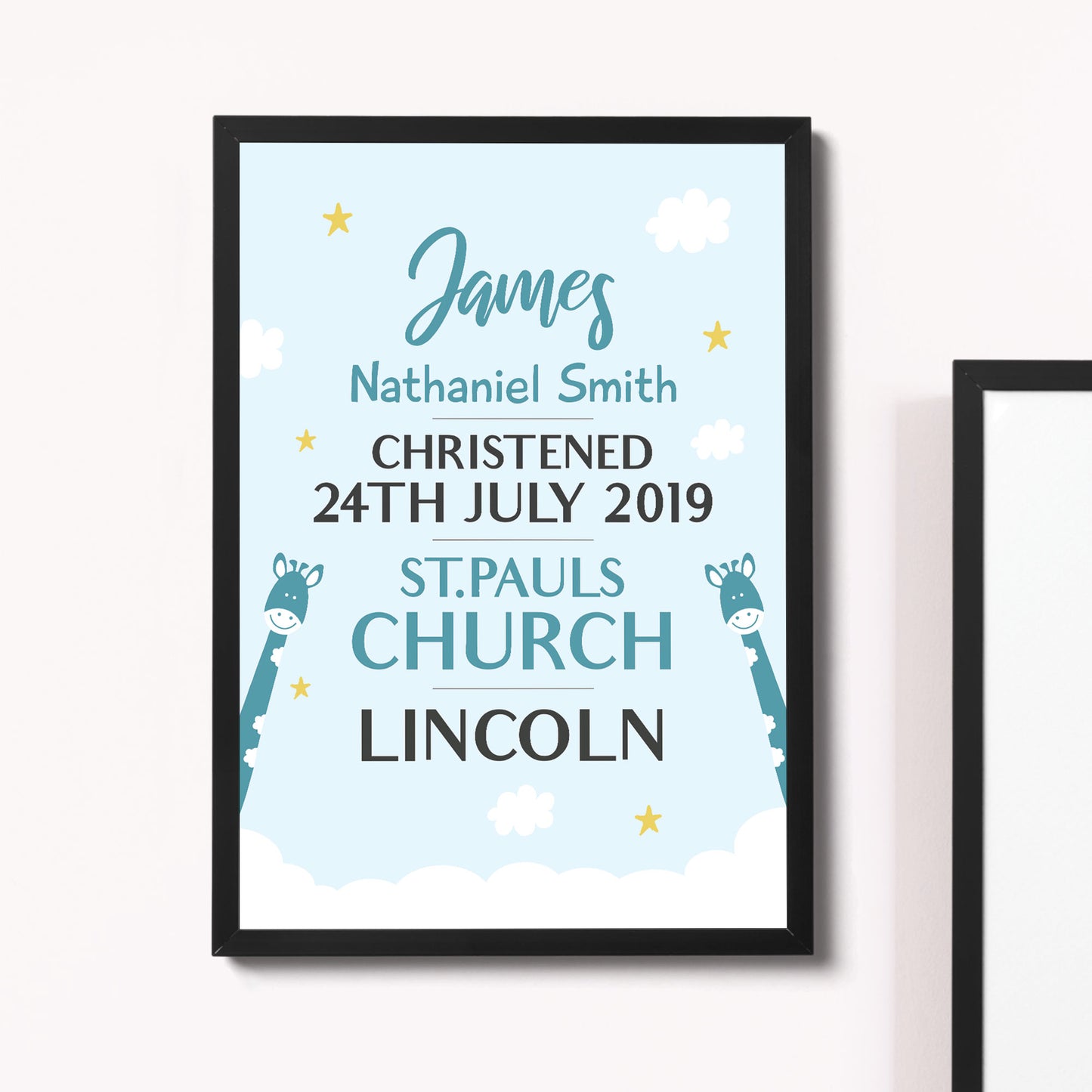 Personalised Baby Print Christening Details Nursery Art Framed