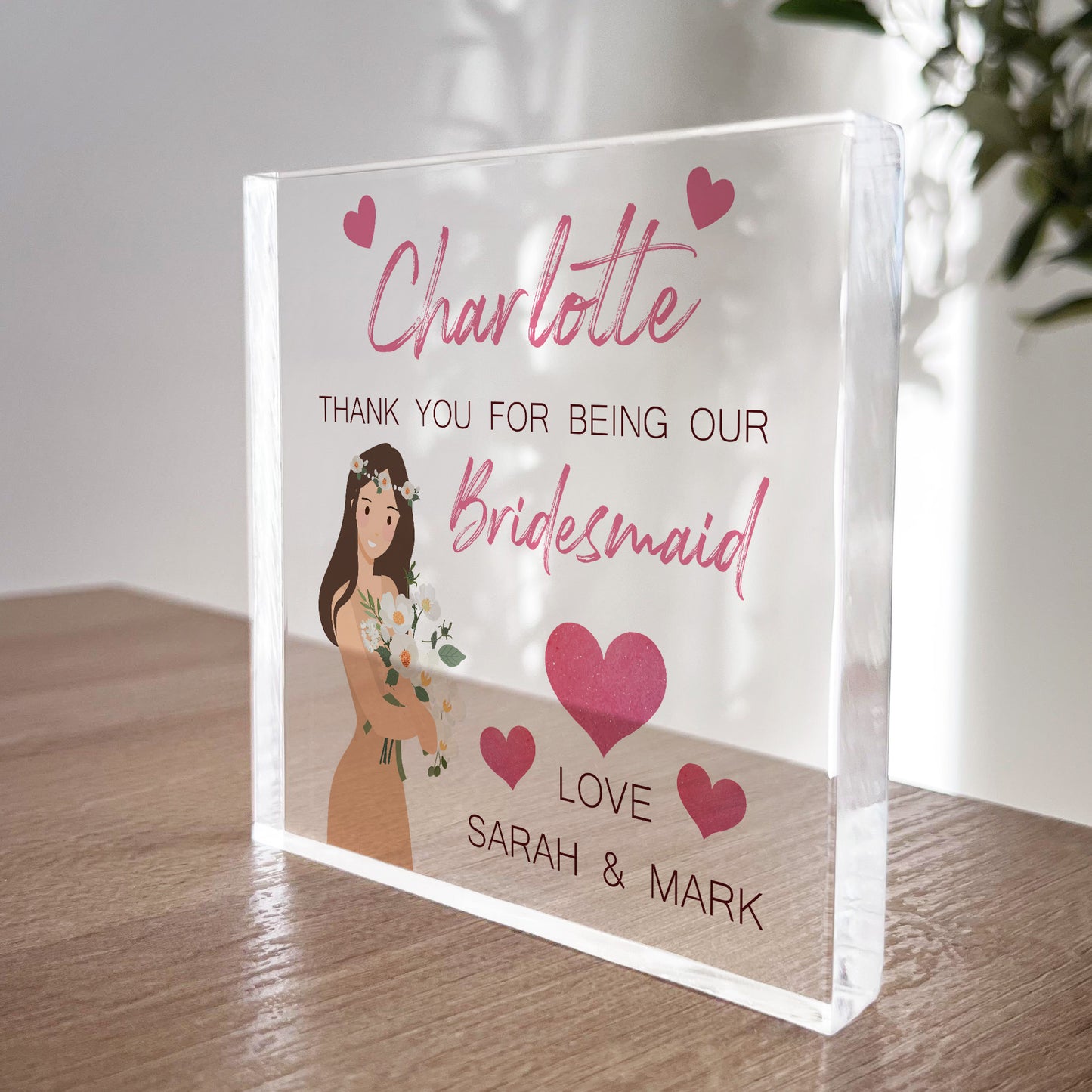 Thank You For Being Our Bridesmaid Gift Personalised Block