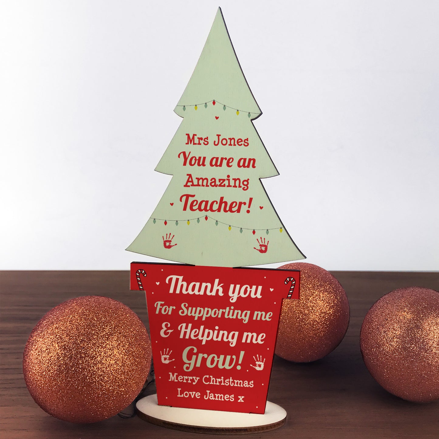 Personalised Teacher Gift Wood Tree Thank You Christmas Gift