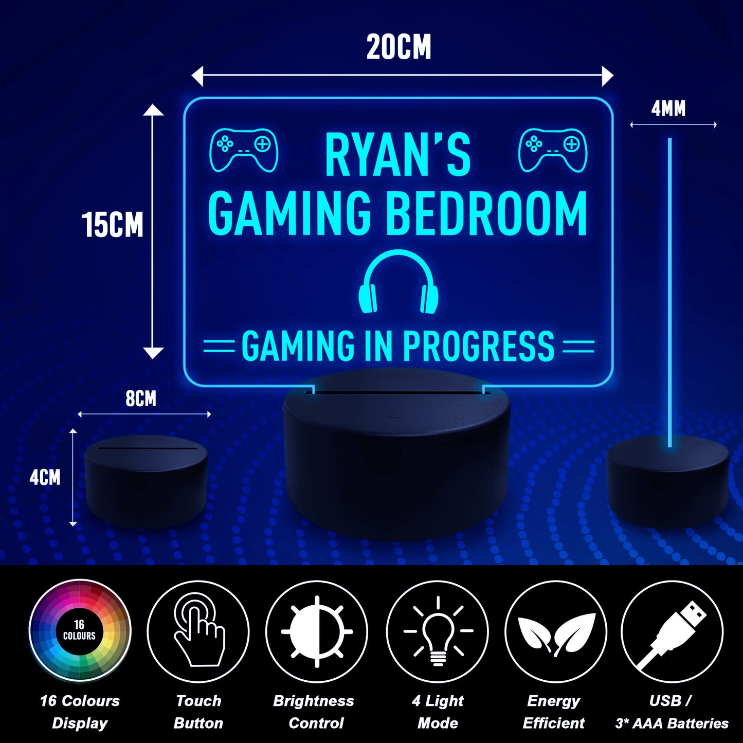 Personalised Gaming Sign For Boys Bedroom LED Gaming Bedroom