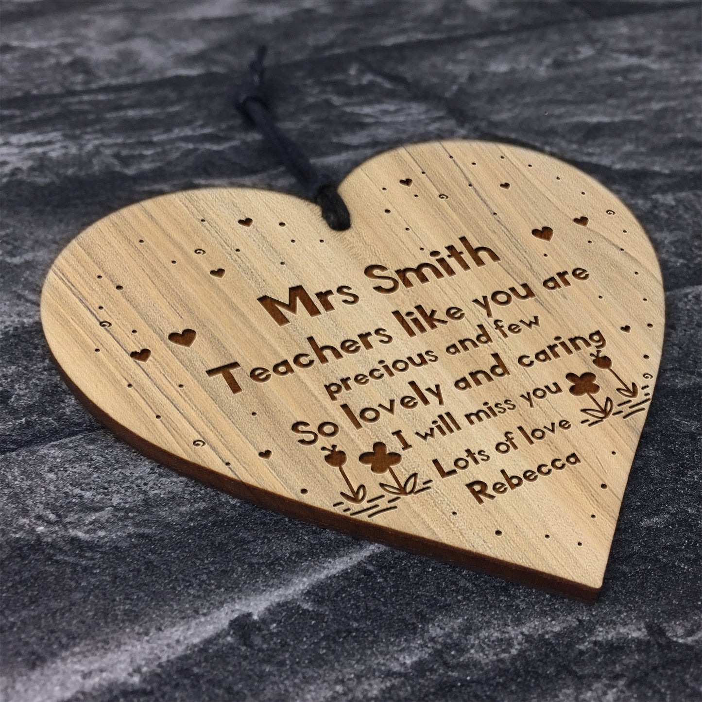 Personalised Teacher Gifts Wooden Engraved Heart Thank You Gifts