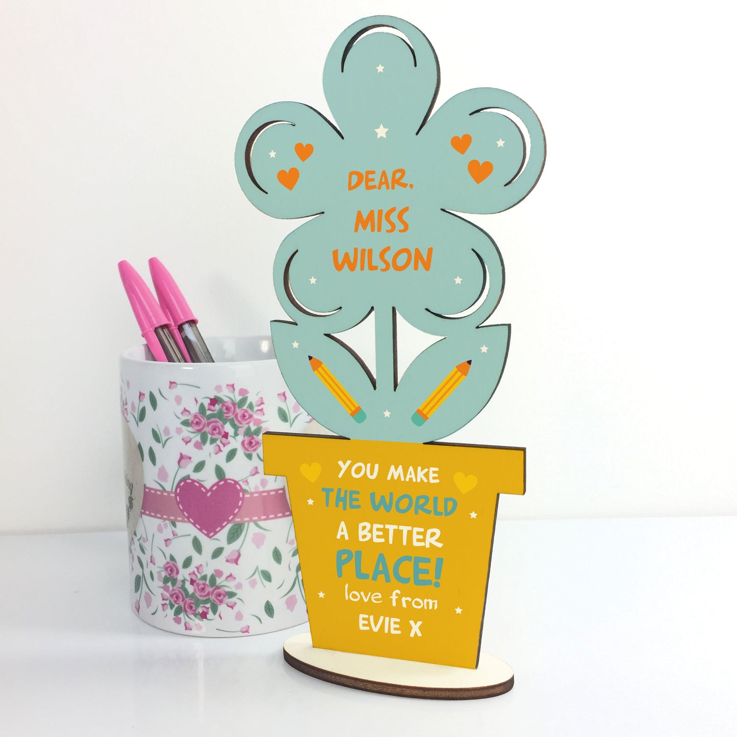 PERSONALISED Teacher Thank You Standing Flower Wood Gifts