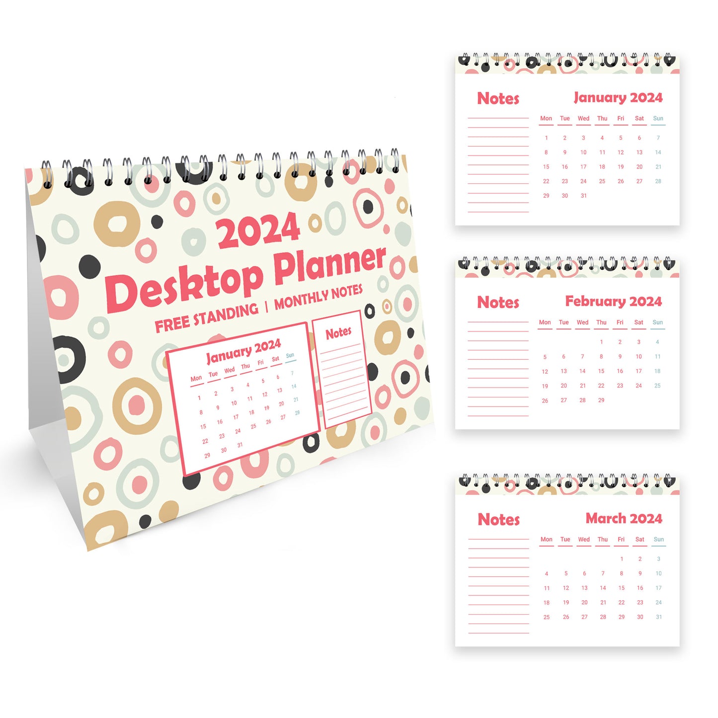 2024 Desktop Planner Calendar Spiral Bound Planner for Desk