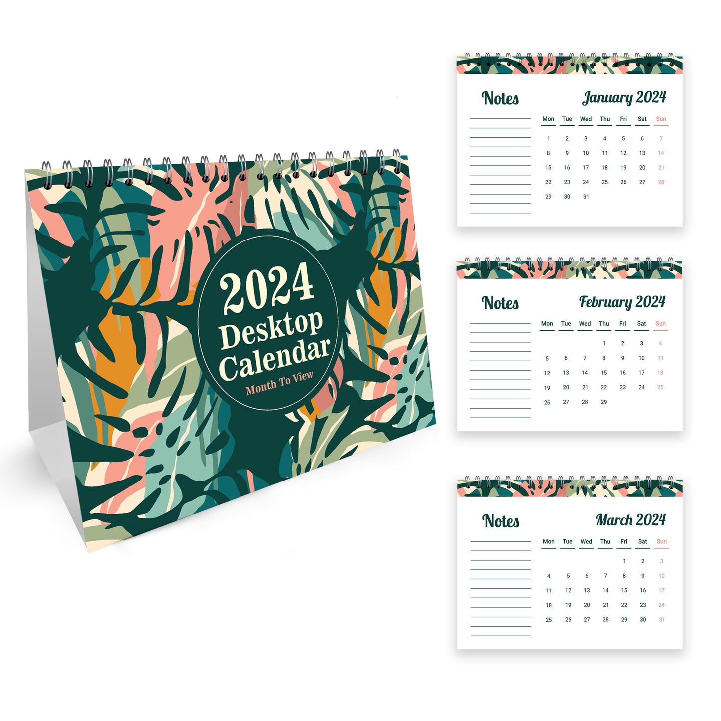 2024 Desk Calendar Flipbook Month To View Spiral Bound Office