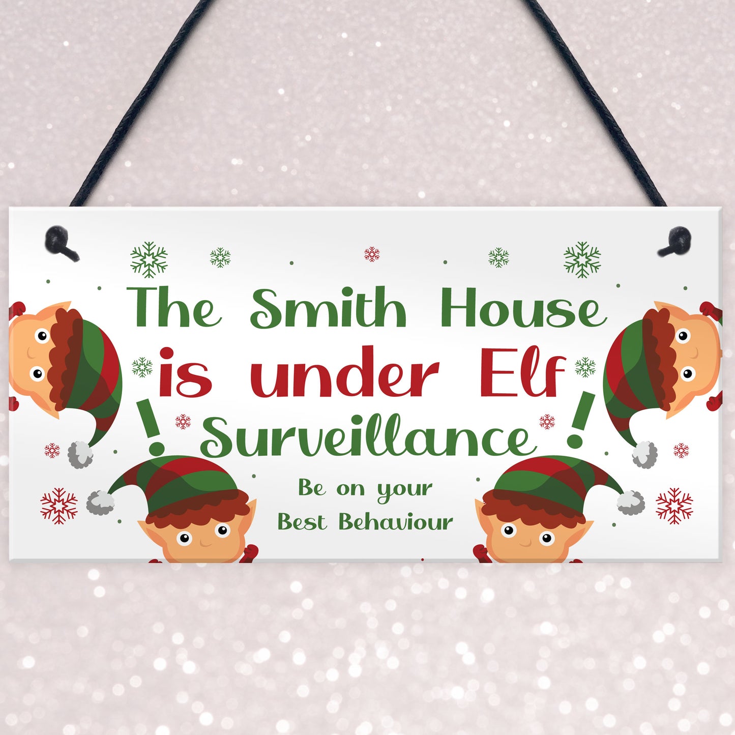 PERSONALISED Elf Surveillance Sign Xmas Decoration For Home