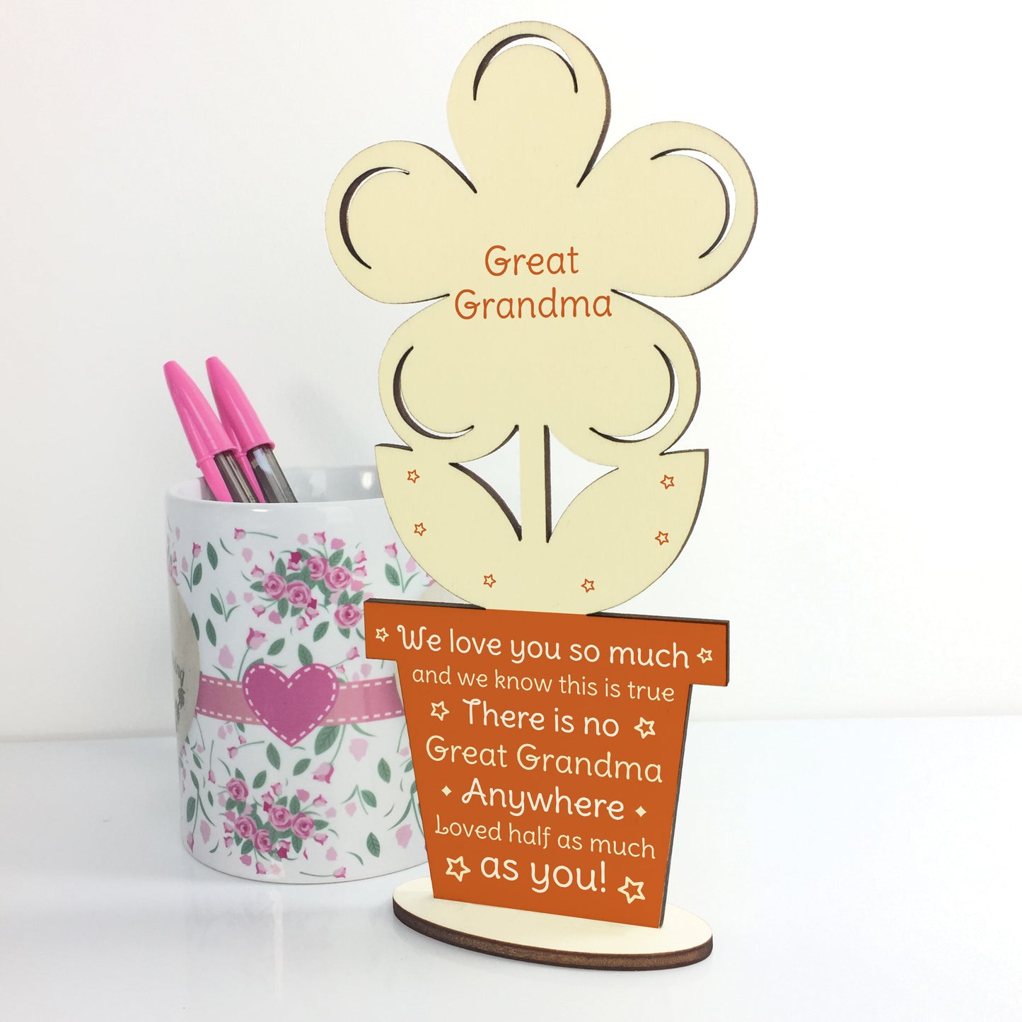 Novelty Gift For Great Grandma Personalised Wood Flower Birthday