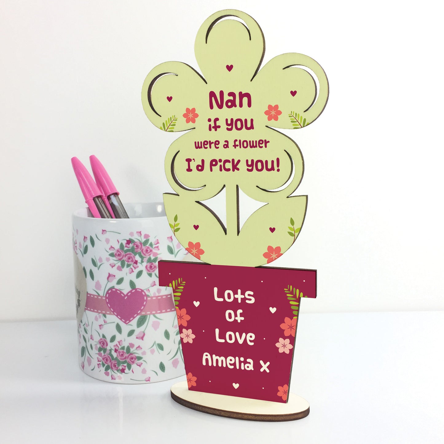 Personalised Wooden Flower Gift For Nan Nanny Birthday Gift