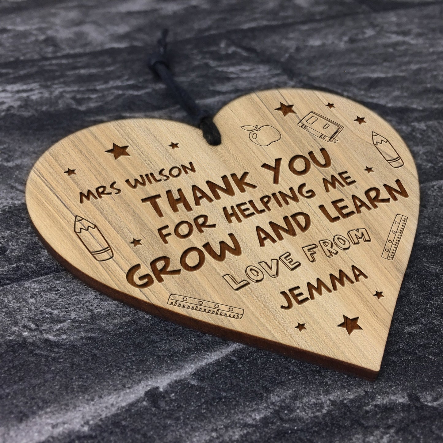 Thank You Teacher Gifts Wood Engraved Heart Personalised Gift