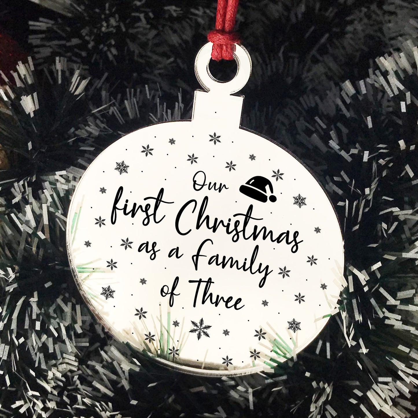 1st Christmas As A Family Of Three Engraved Tree Decoration