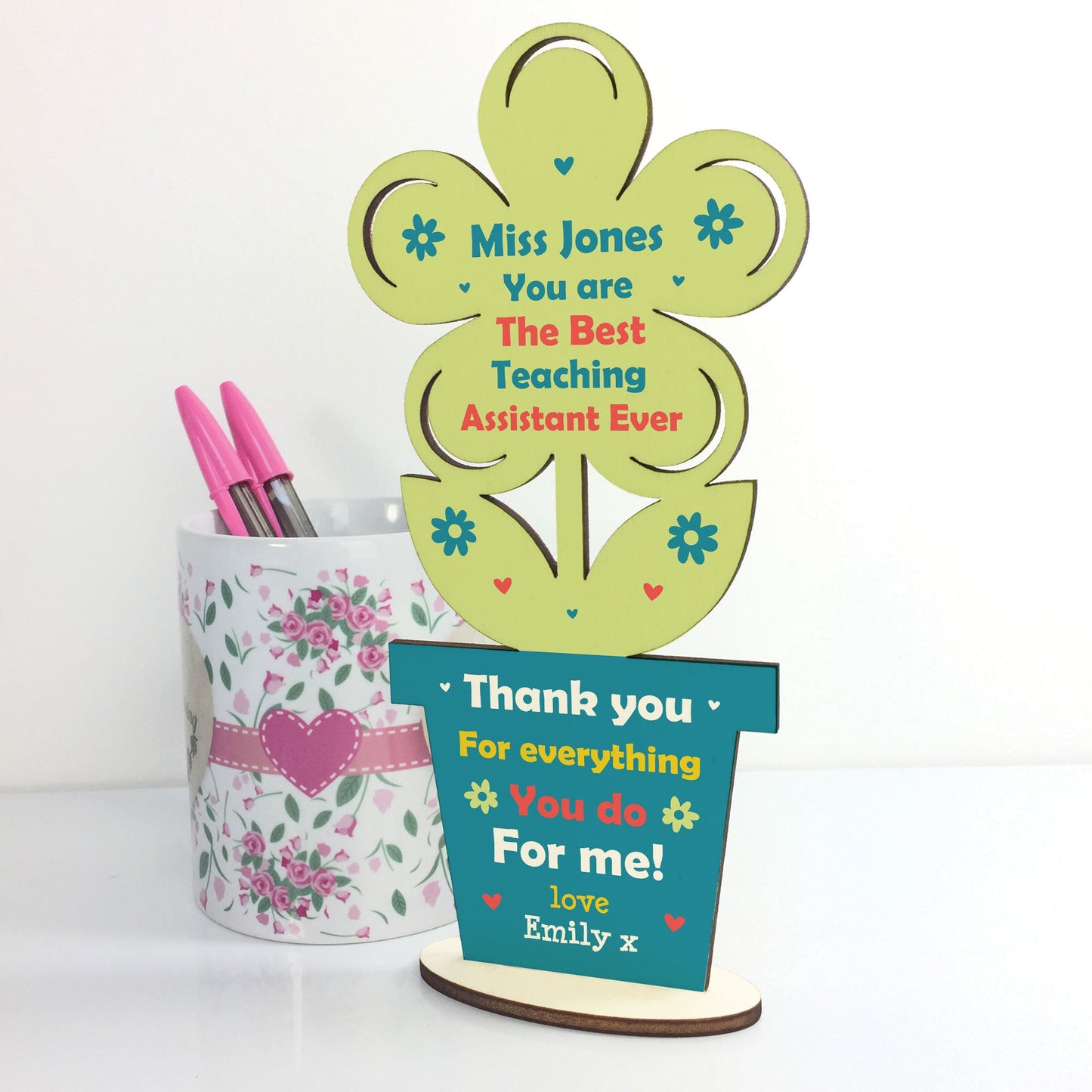 Personalised Teaching Assistant Thank You Gift Wooden Flower