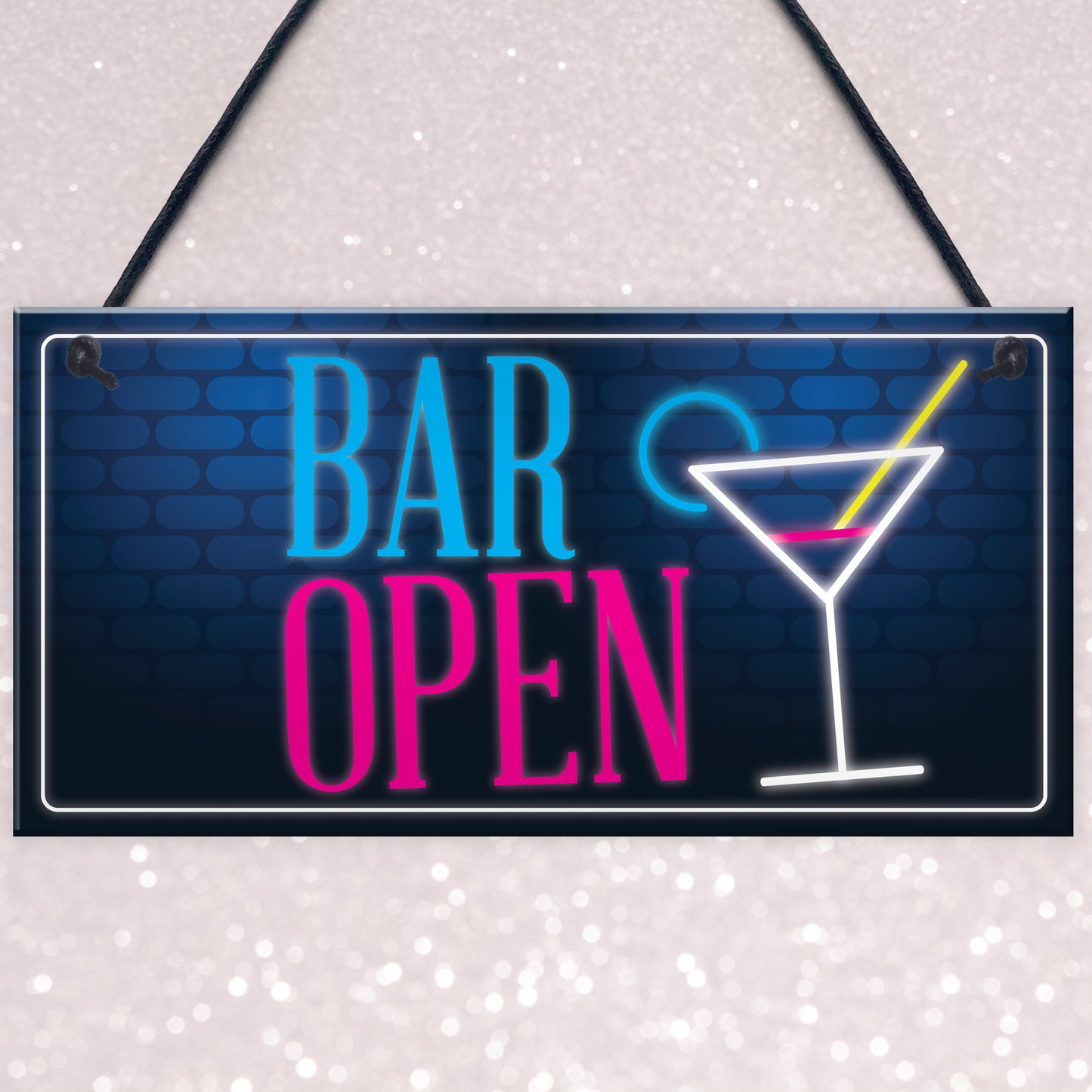 Bar Open Sign NEON EFFECT Home Bar Man Cave Pub Club Plaque