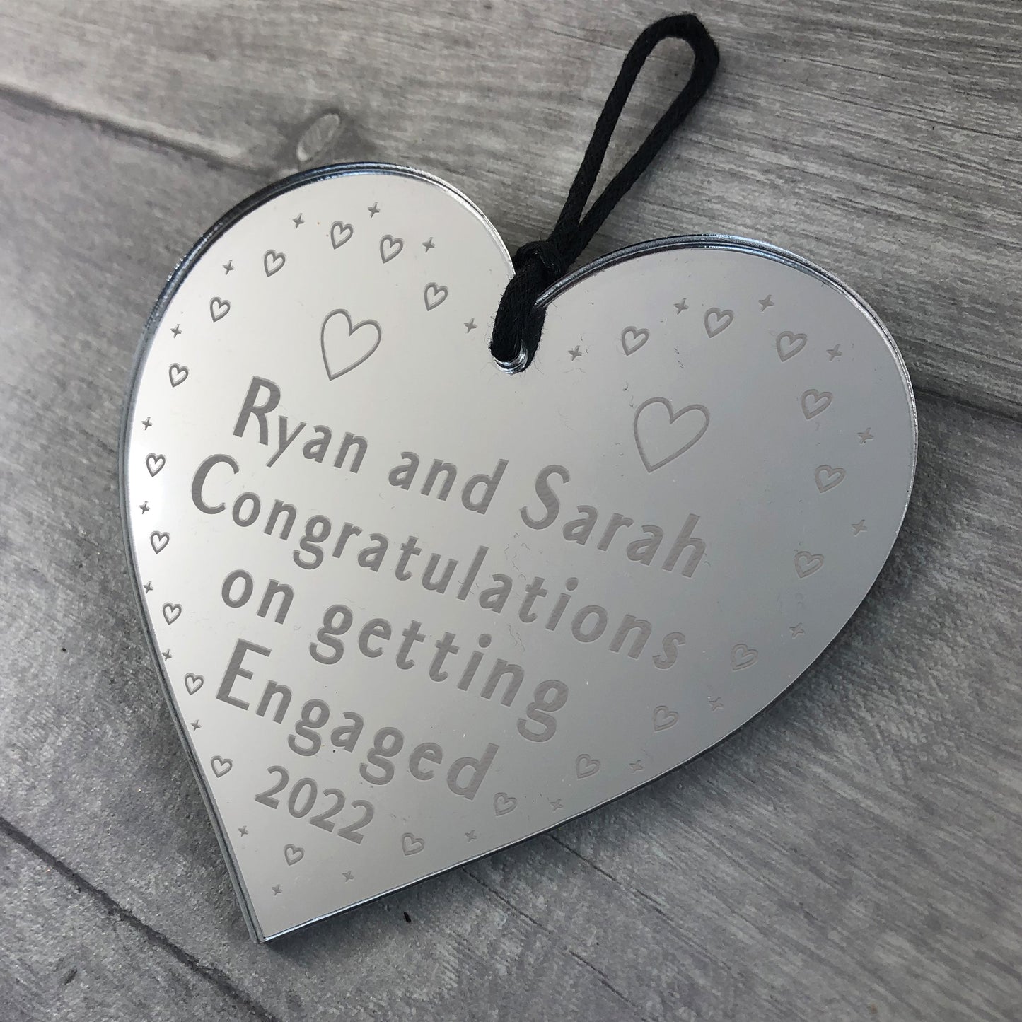 Engagement Gift Personalised Engraved Heart Congratulations Gift