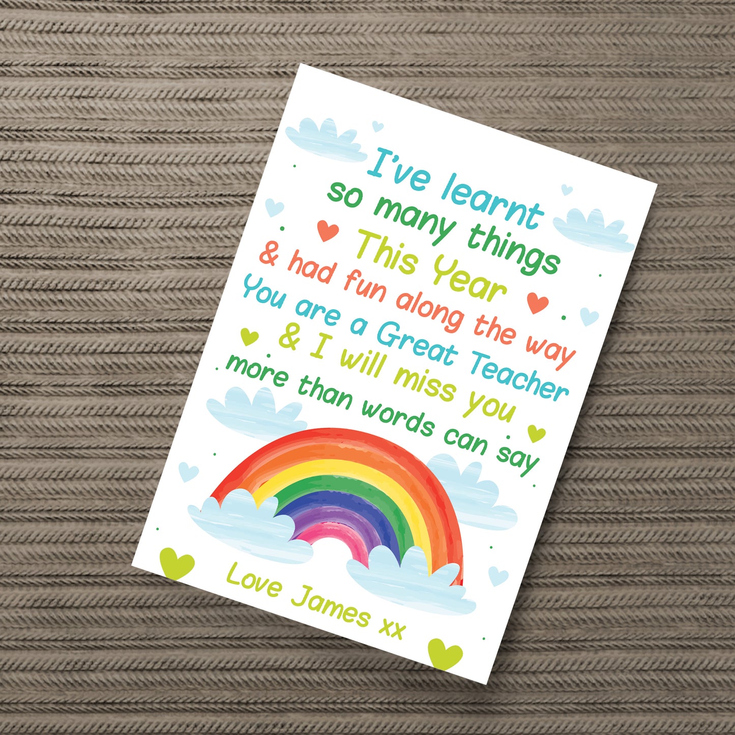 Nursery Pre School Teacher Personalised Rainbow Print Leaving