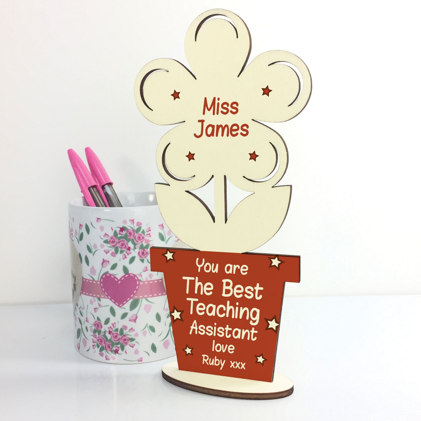 Thank You Teaching Assistant Gift Personalised Wood Flower