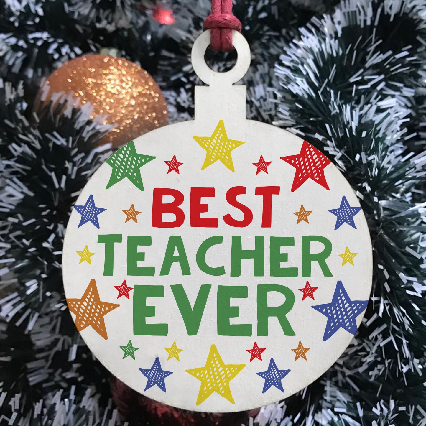 Colourful Wooden Hanging Christmas Tree Bauble Teacher Christmas