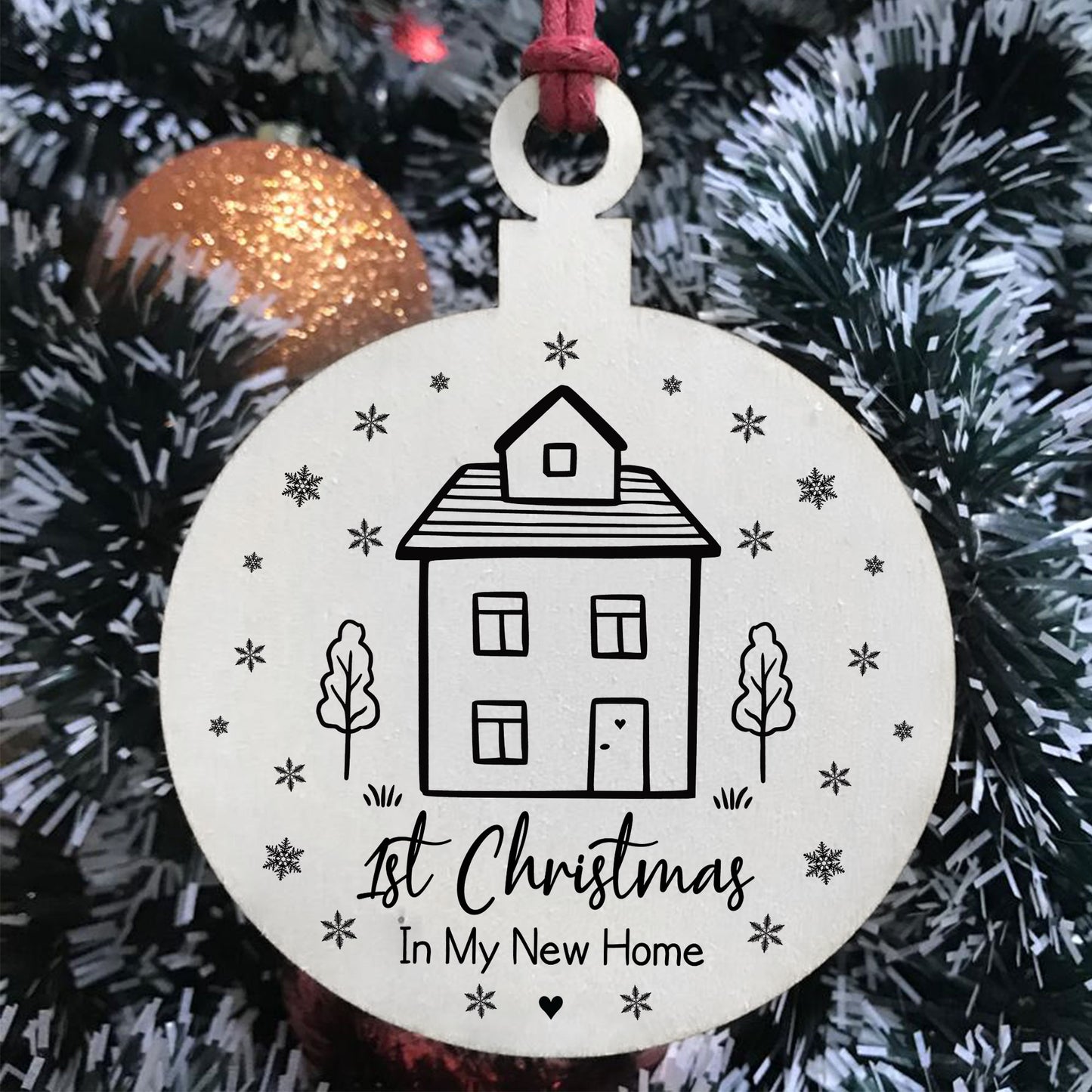 1st Christmas In My New Home Gift Wood Bauble Tree Decoration