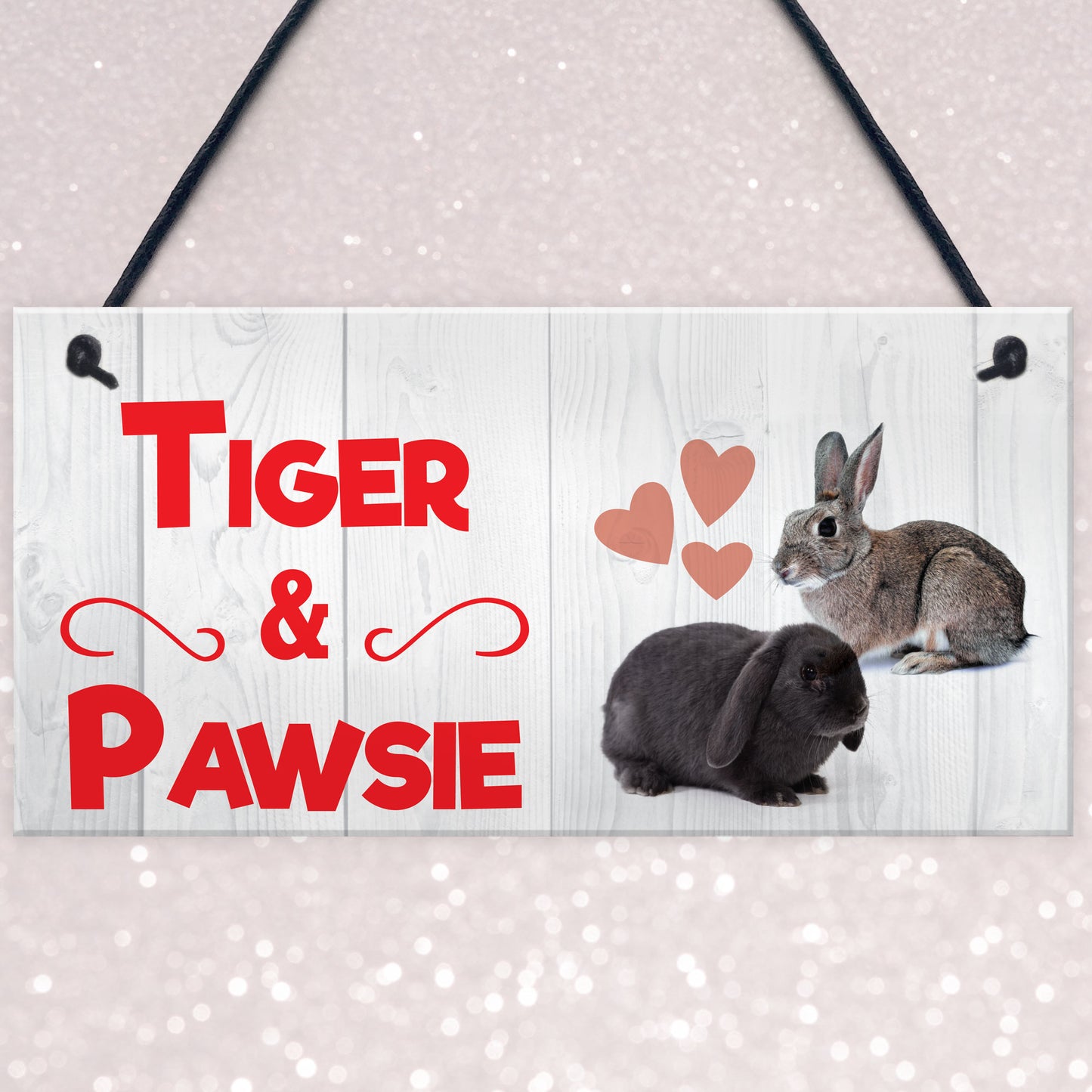 Personalised Two Rabbit Names Hanging Hutch Run Garden Cage Sign