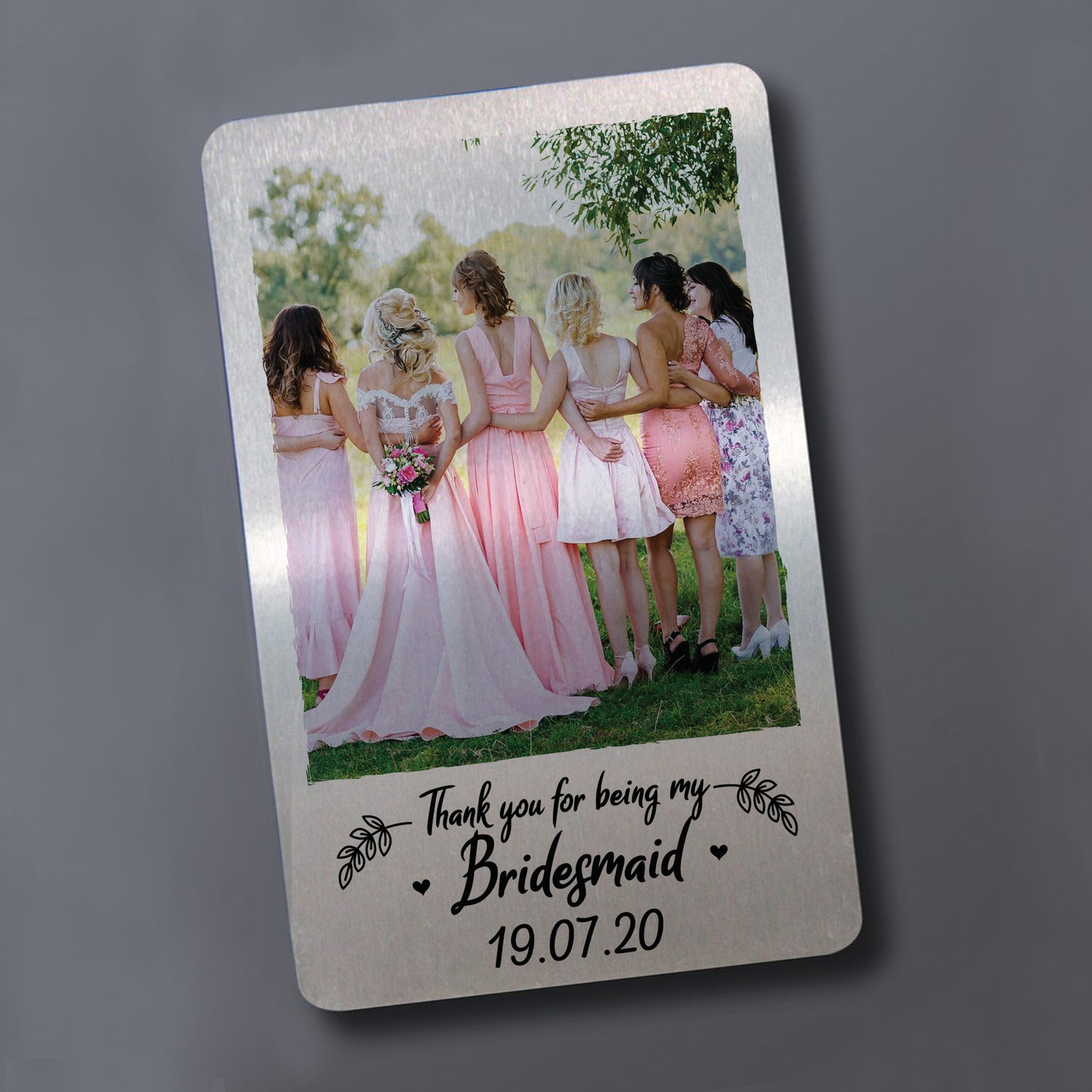 Personalised Wedding Favour Thank You Bridesmaid Gift Metal Card