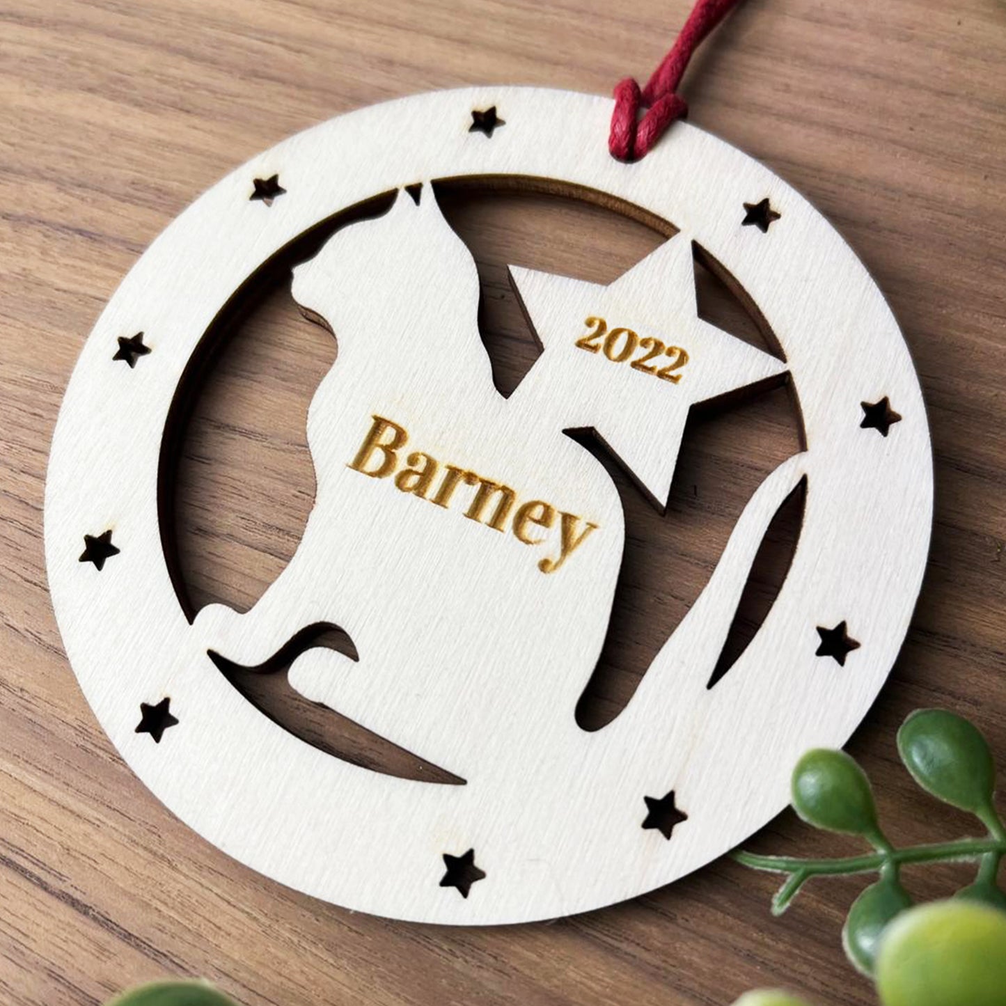 Personalised Cat Bauble Engraved Wooden Tree Decoration Pet Cat