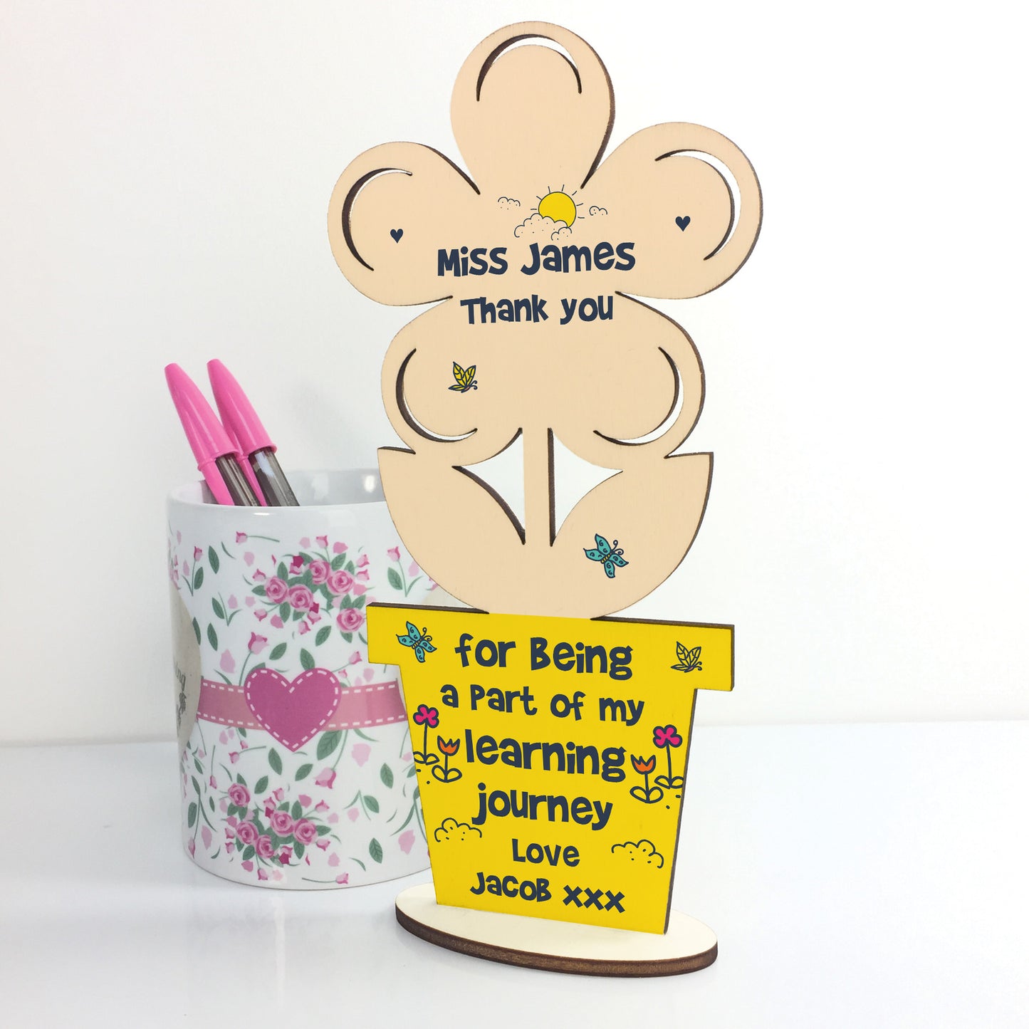 Thank You Gift For Teacher Assistant Wood Flower Personalised