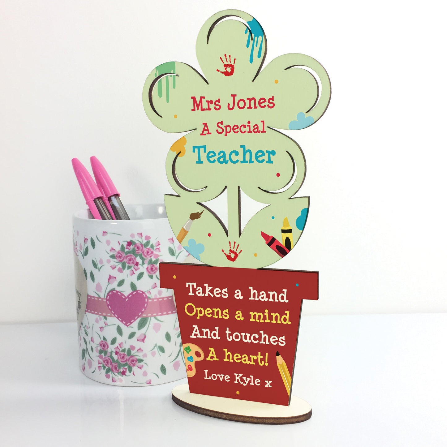 Personalised Best Teacher Gift Thank You Wooden Flower Leaving