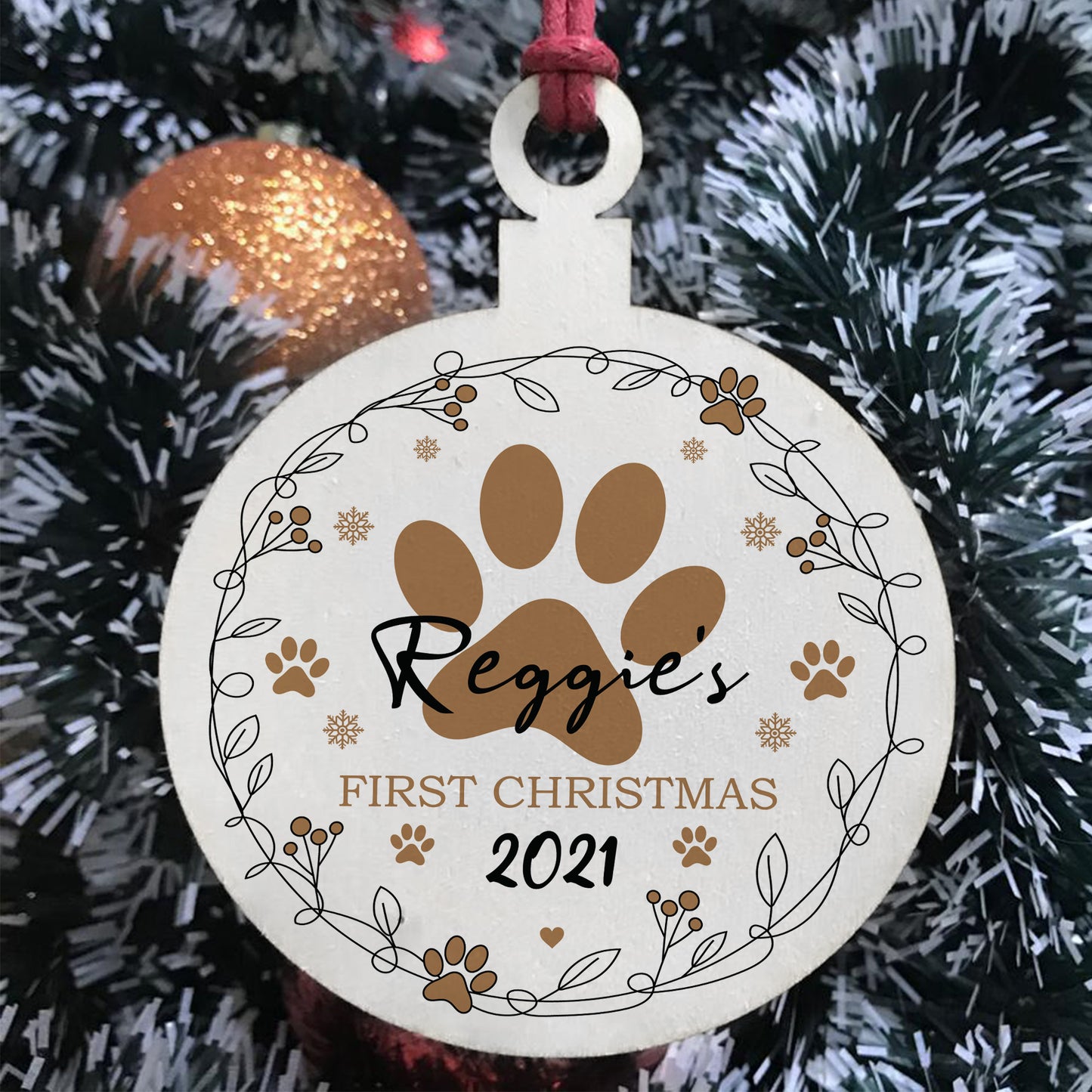 1st Christmas With Dog Wooden Christmas Bauble Personalised