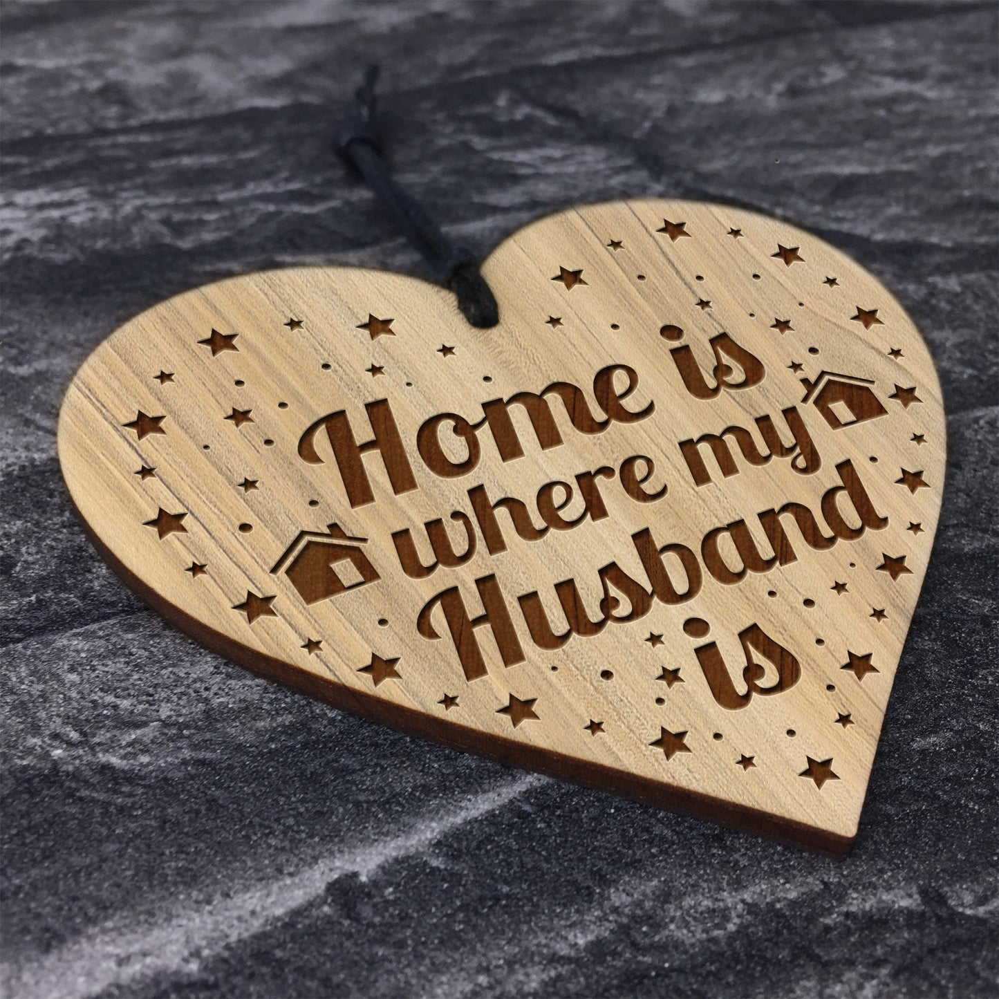 Home Is Where My Husband Is Wood Heart Husband Birthday Gifts