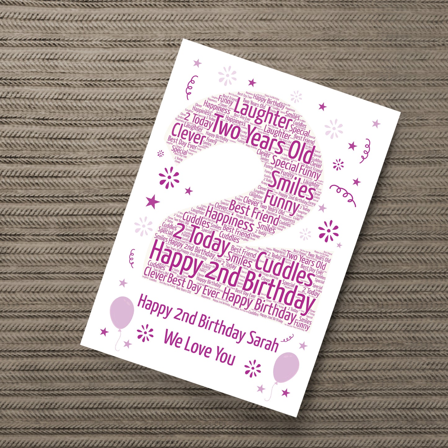 Personalised 2nd Birthday Gift Word Art Print Keepsake Baby Girl