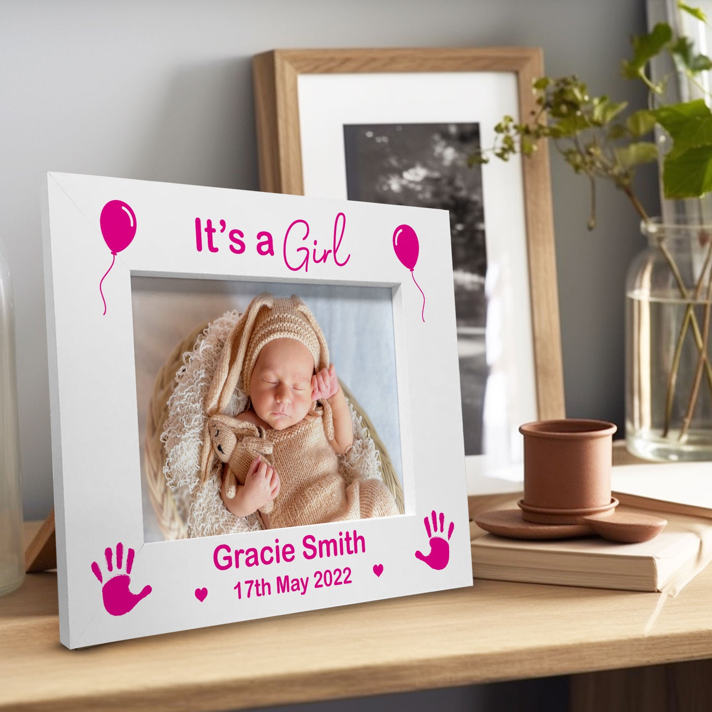 It's A Girl PERSONALISED Baby Name Photo Frame New Born Baby