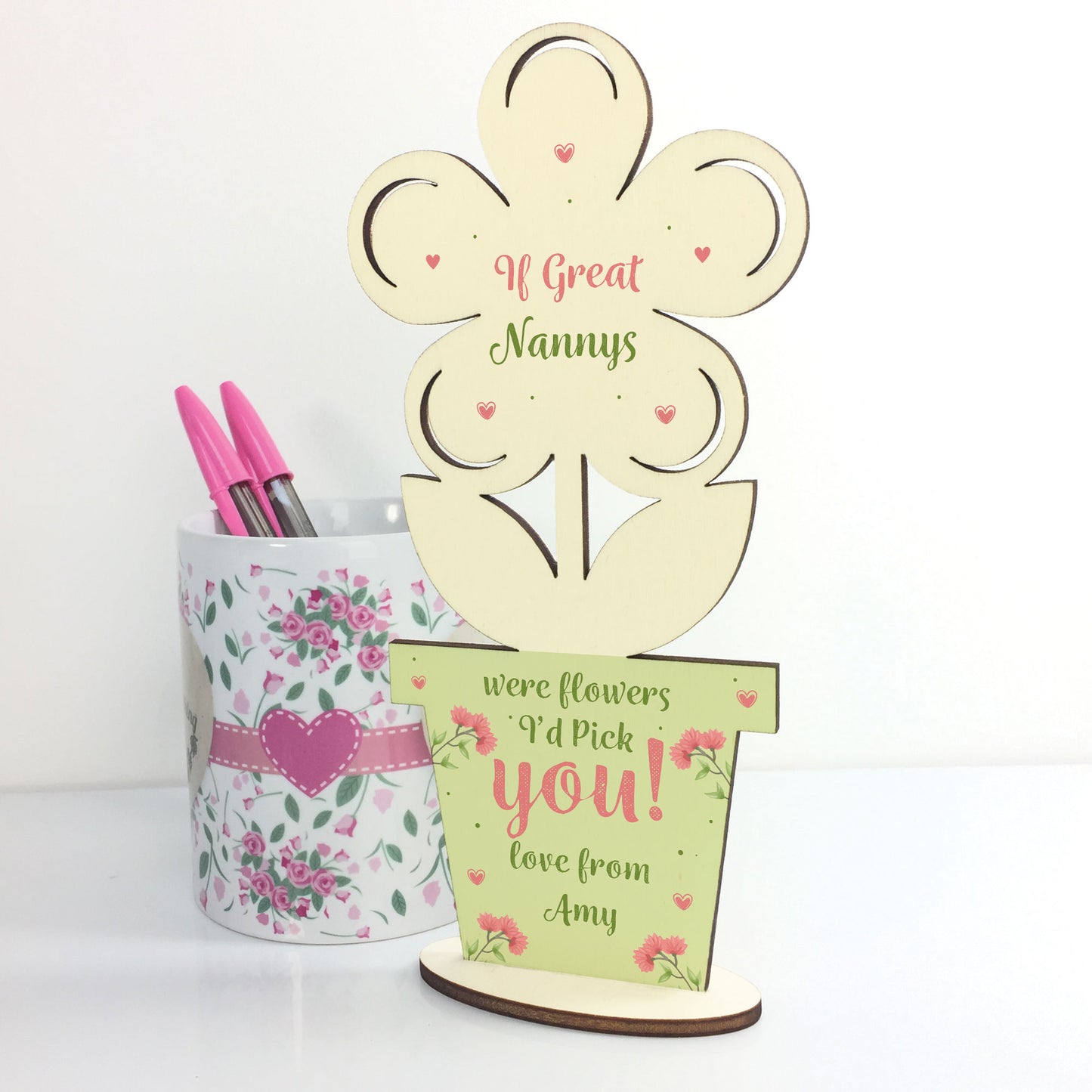 Personalised Wood Flower Birthday Christmas Gift For Great Nanny