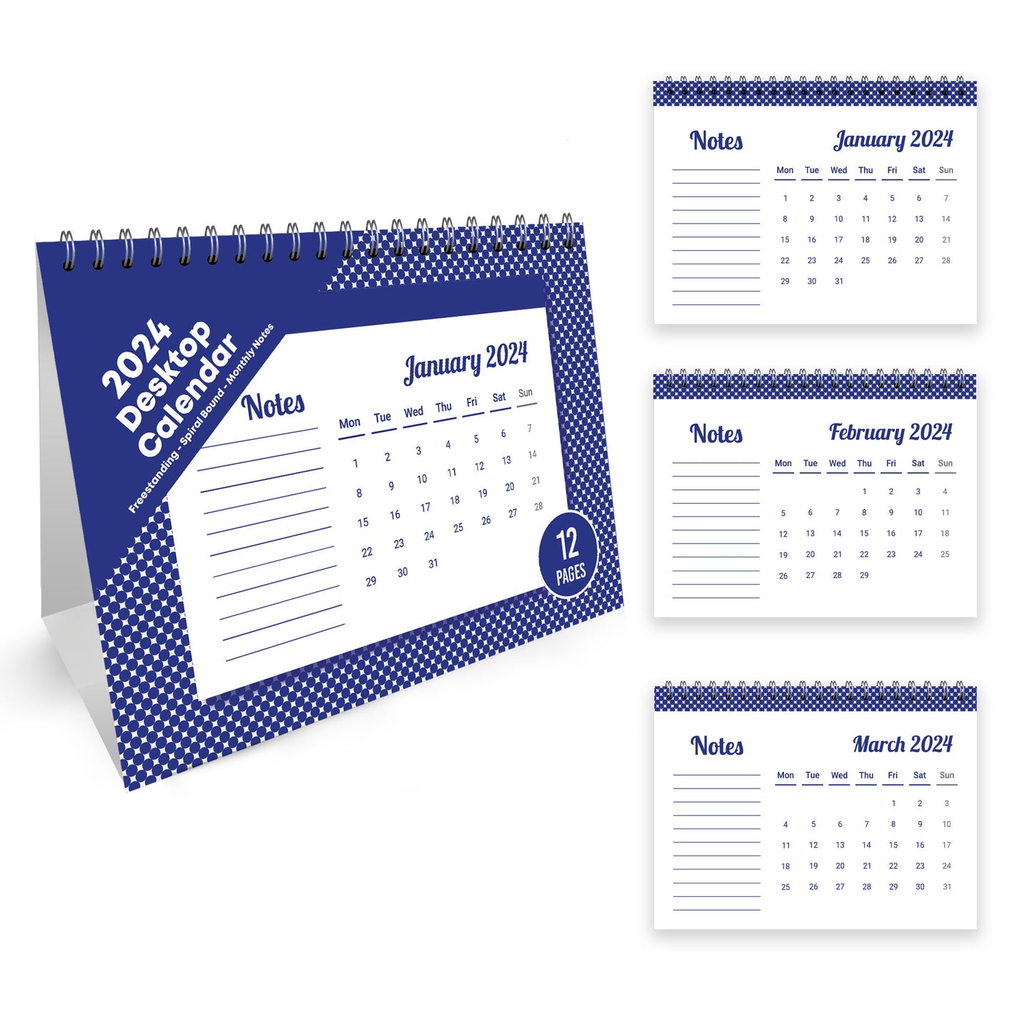 2024 Calendar Month To View Spiral Bound Flipbook Tabletop