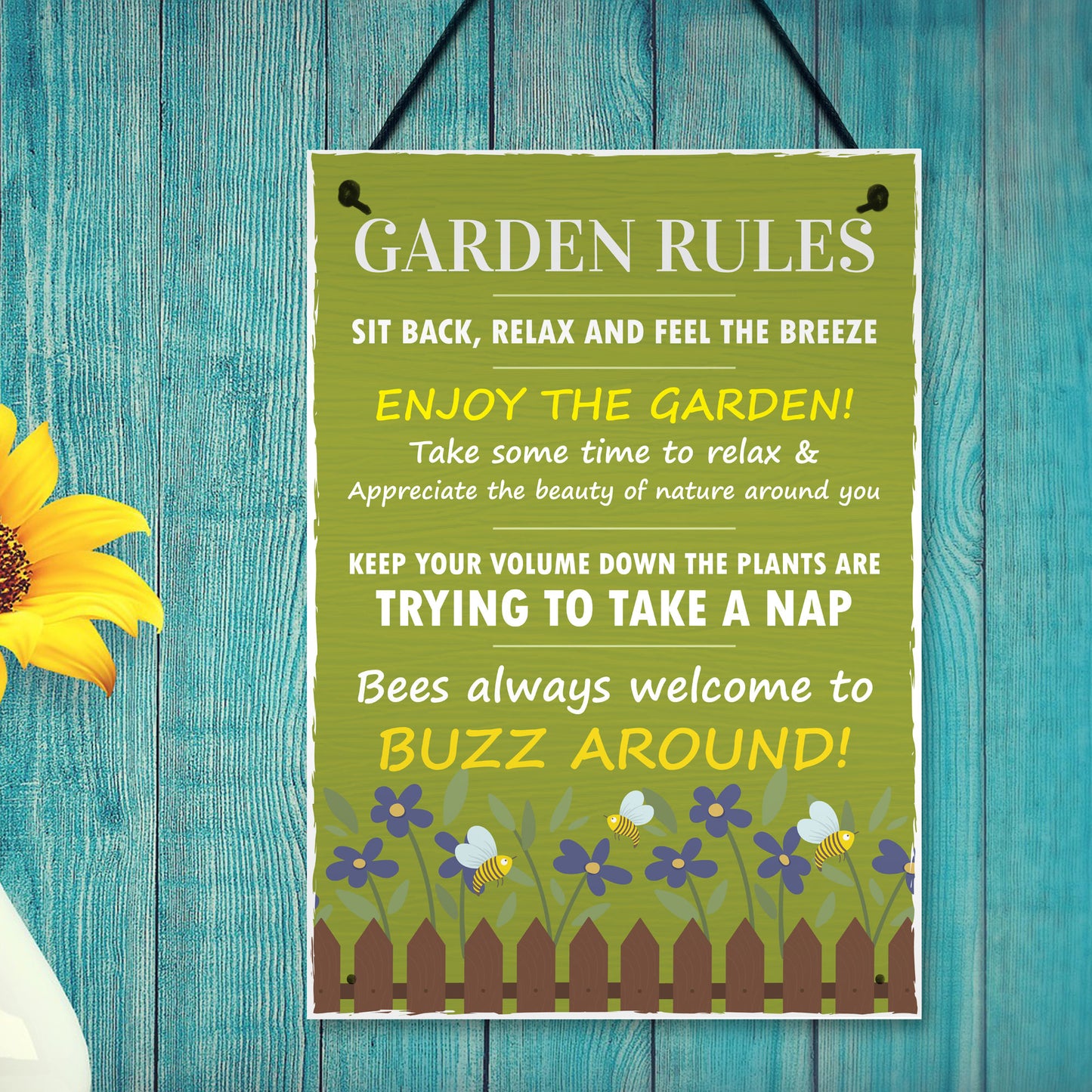 A4 Funny Garden Rules Wall Plaque Novelty Outdoor Decor Garden