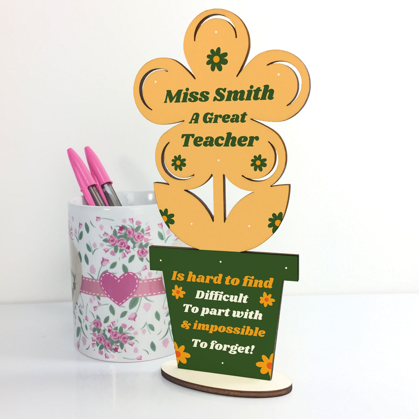 Teacher Plaque Personalised Wood Flower Thank You Teacher Gift