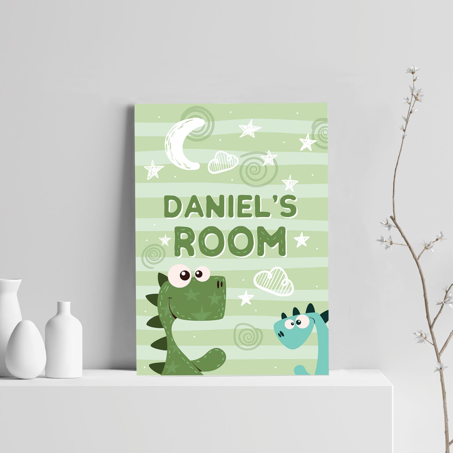 Personalised Nursery Decor Boys Bedroom Sign Dinosaur Print Gift