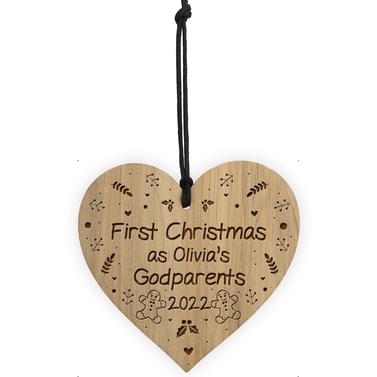 1st Christmas As Godparents Decoration Engraved Wood Decoration